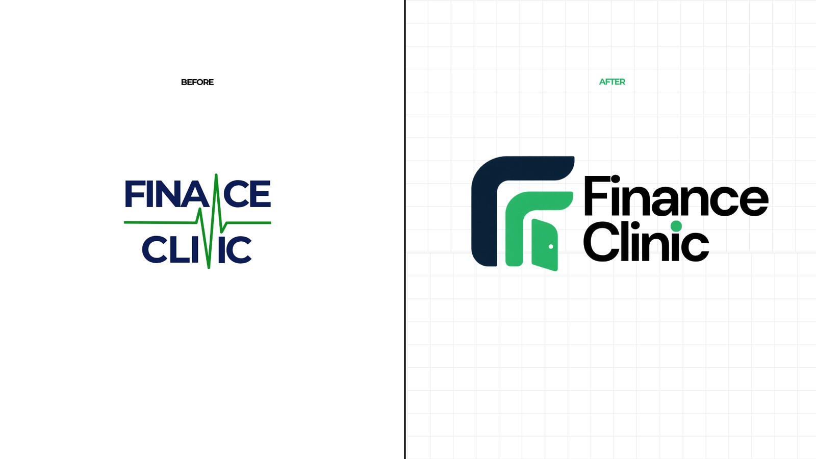 Finance Clinic logo before and after the rebrand