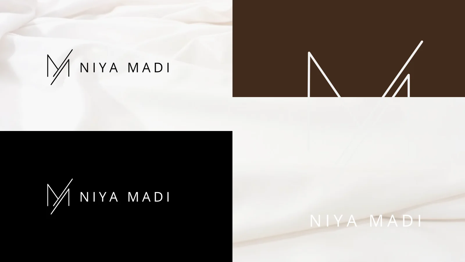 Niya Madi logo lockups on light and dark backgrounds