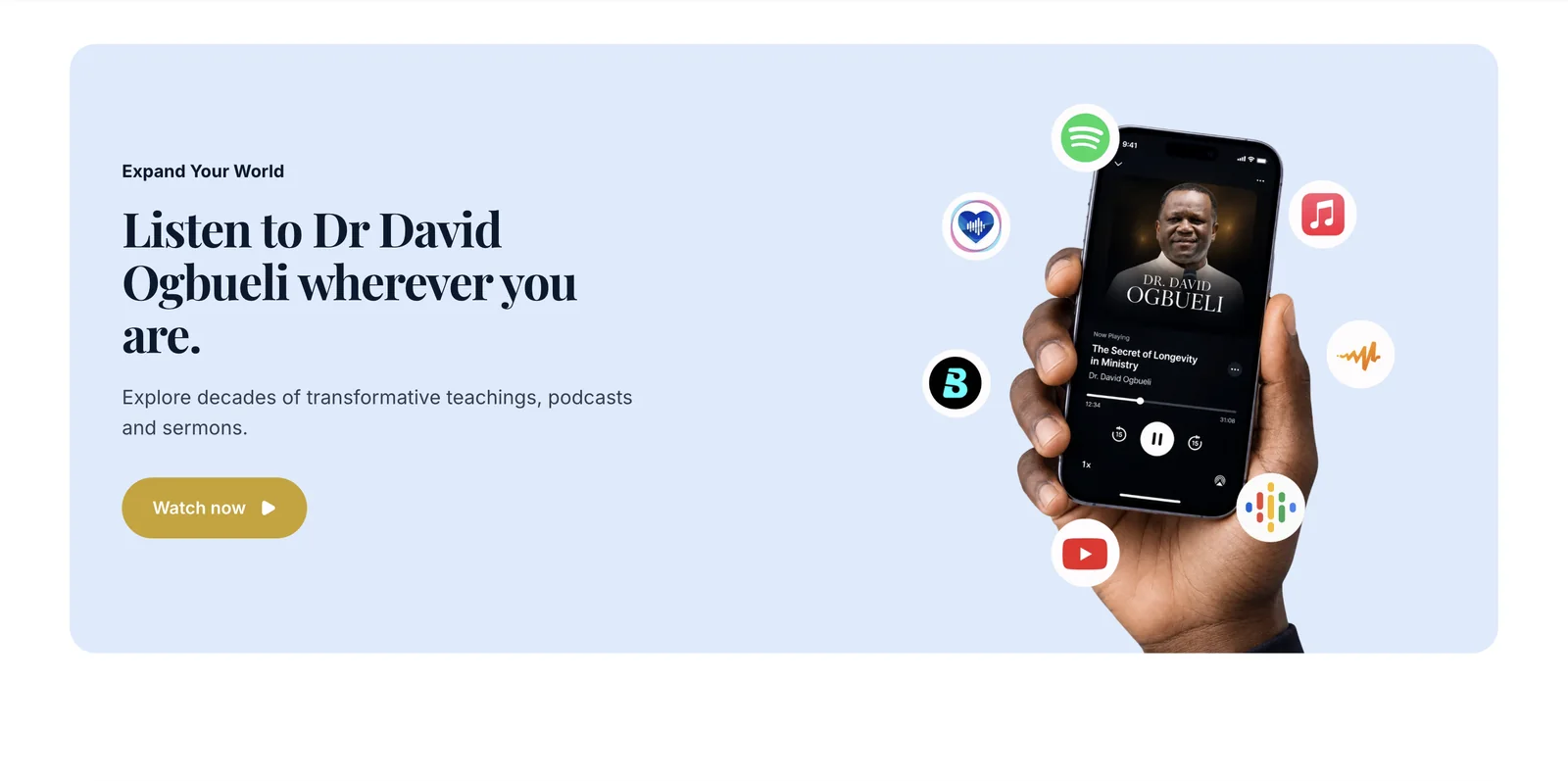 Listen to Dr David Ogbueli wherever you are, with links to Spotify, Apple Podcasts and YouTube