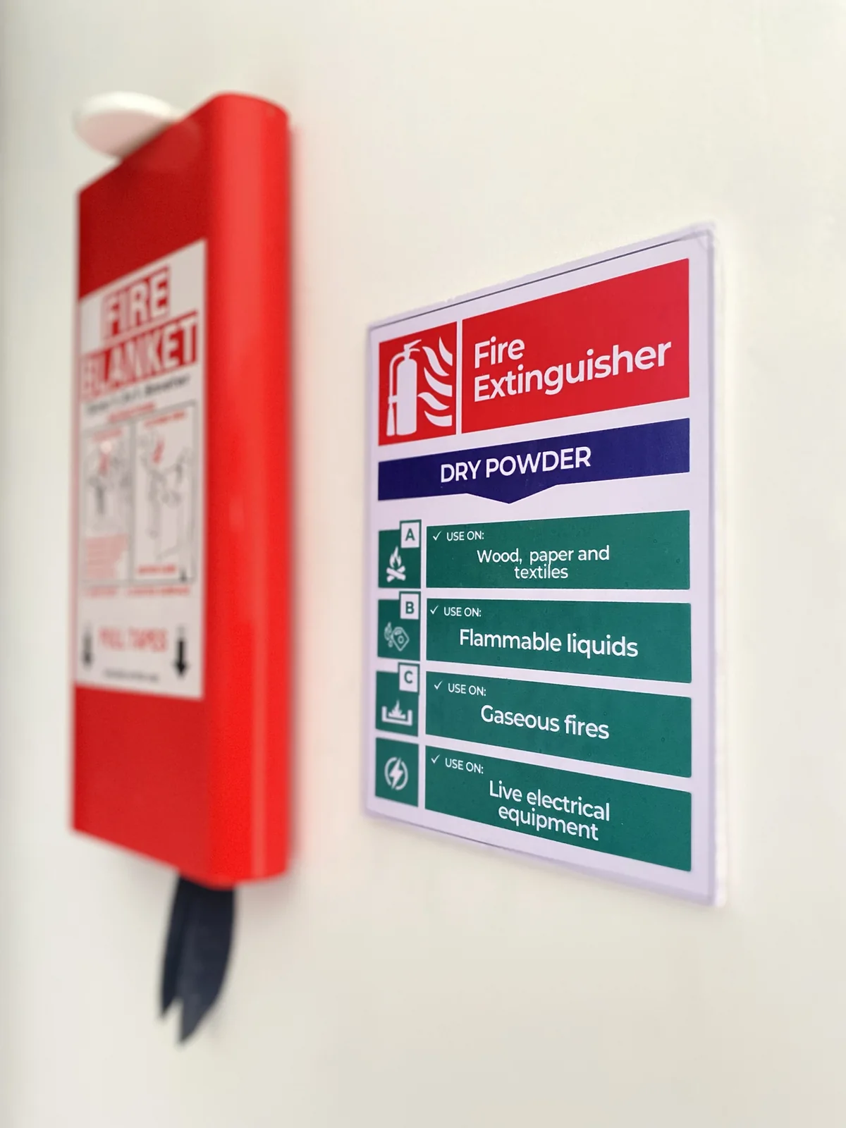 Fire blanket and extinguisher signage